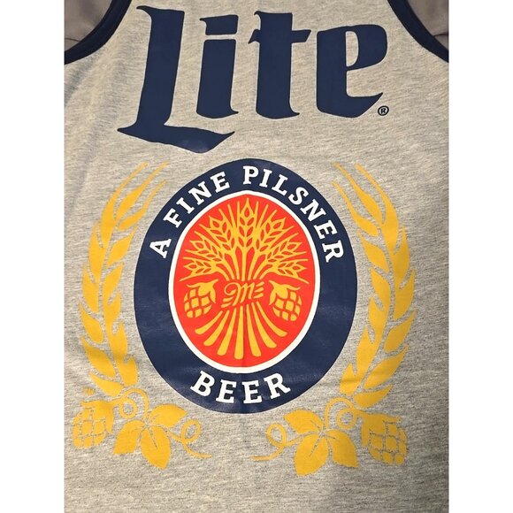 Miller Lite Tank Top Small Heather Grey Navy Blue Trim with Logo New with Tags - Picture 4 of 11